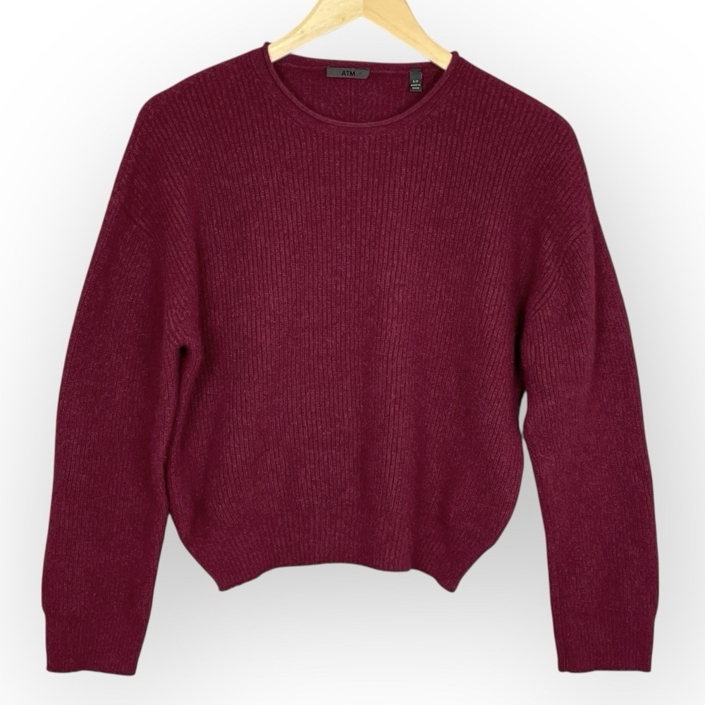 ATM Cashmere Ribbed Rollneck Sweater Womens S Burgundy Minimalist Quiet Luxury
